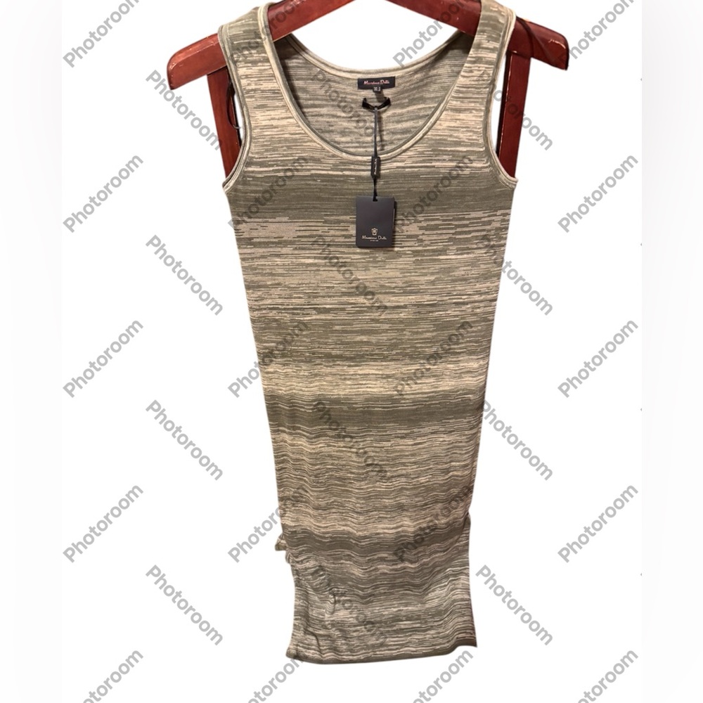 Massimo Dutti Olive and Beige Striped Sleeveless Knit Maxi Dress